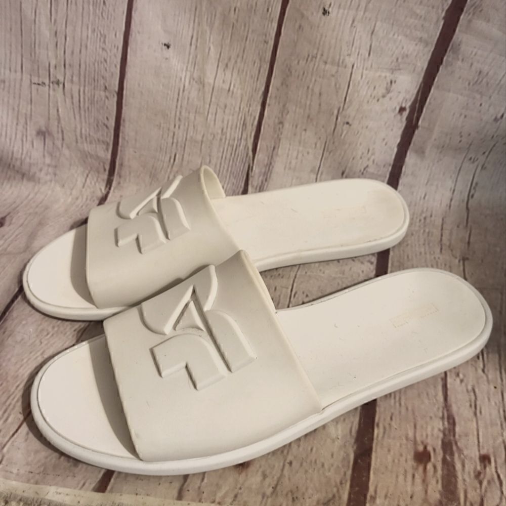 Diane Von Furstenberg "Kellan" White Rubber Slide Sandals w/Logo 8M MSRP $200